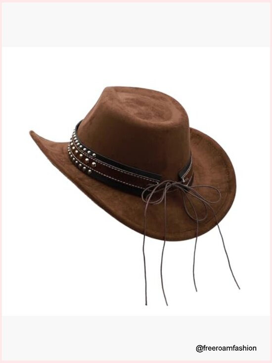 Unisex Wide Brim Felt Fedora Cowboy Hat with Belt main image 4